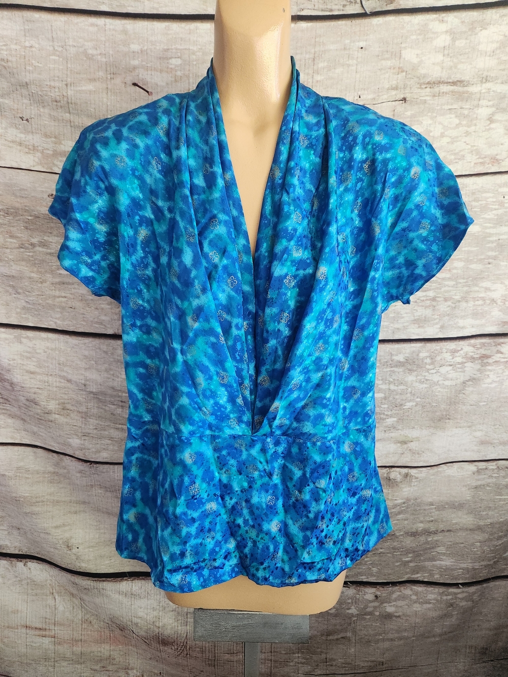Blue Printed Cowl-Neck Women's Blouse